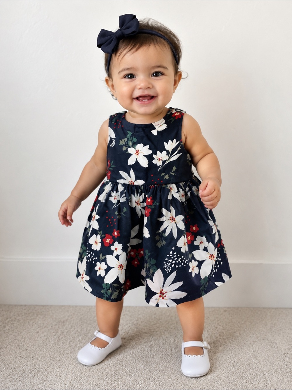 Carter's Baby Girl's Navy Floral Dress 6 Months Fully Lined and Sleeveless B41